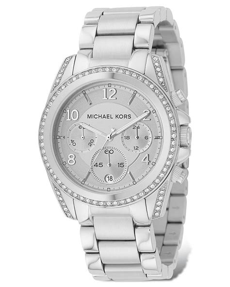 michael kors stainless steel chronograph watch with clear stones 39mm|Michael Kors stainless steel watch.